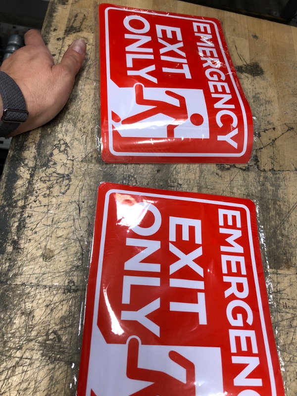 Photo 2 of 2-Emergency Exit Only Sticker 4 Pack 10"x 7" Emergency Exit Only Alarm Will Sound Sign Premium Self-Adhesive Vinyl