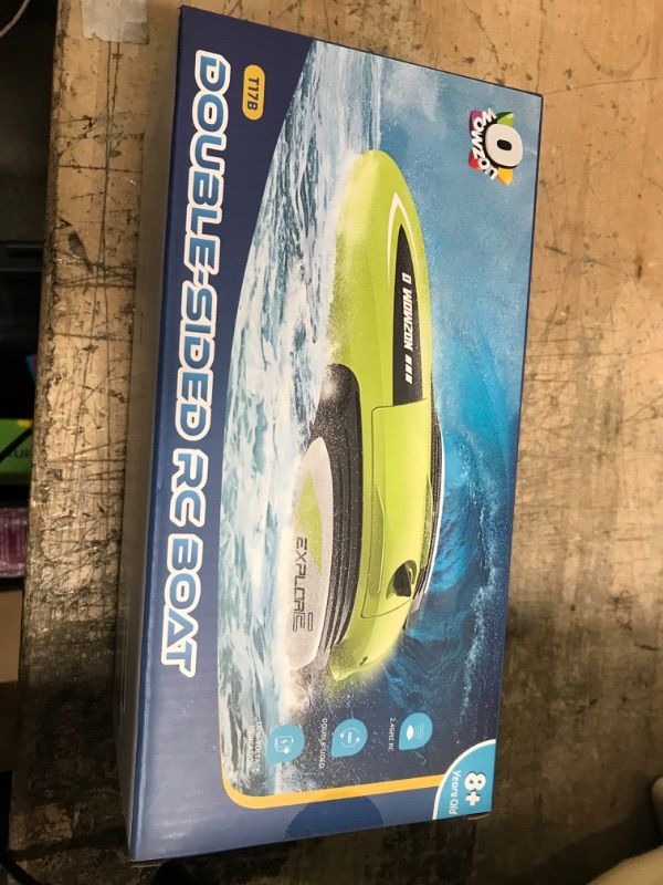 Photo 1 of O WOWZON RC Boat - Double Sided Driving Design Remote Control Boat for Summer Pools and Lakes with LED Light, 2.4 GHZ for Beginner Adults and Kids RC Boats Toys Gifts