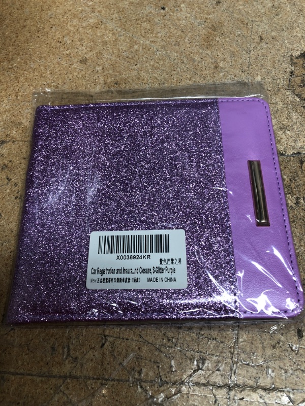 Photo 2 of Car Registration and Insurance Holder Vehicle Glove Box Organizer Leather Car Document Holder for Driver's License, ID, Key Information Cards with Elastic Band Closure, S-Glitter Purple