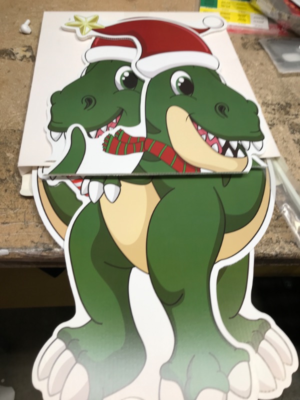 Photo 2 of [ Extra Large ] 3 Ft 2Pcs Christmas Santa Dinosaur Yard Signs Stakes 36 Inch Christmas Decorations Outdoor Dino with Gift Box Candy Cane Xmas Yard Sign Christmas Decor Home Garden Lawn Pathway Outside