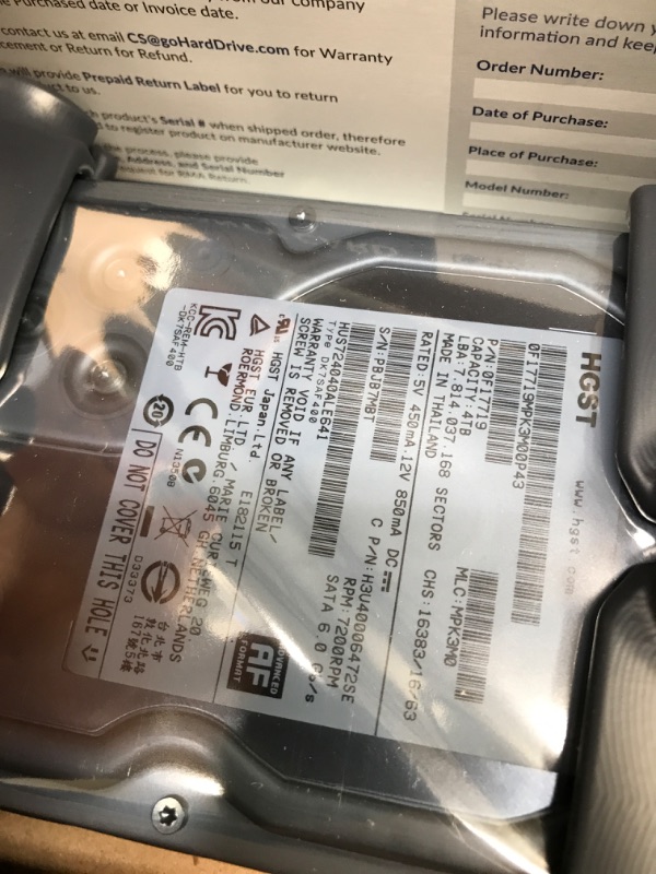 Photo 3 of HGST Ultrastar 7K4000 HUS724040ALE640 (0F14683) 4TB 64MB Cache 7200RPM SATA 6.0Gb/s 3.5in Internal Enterprise Hard Drive (Renewed) -
