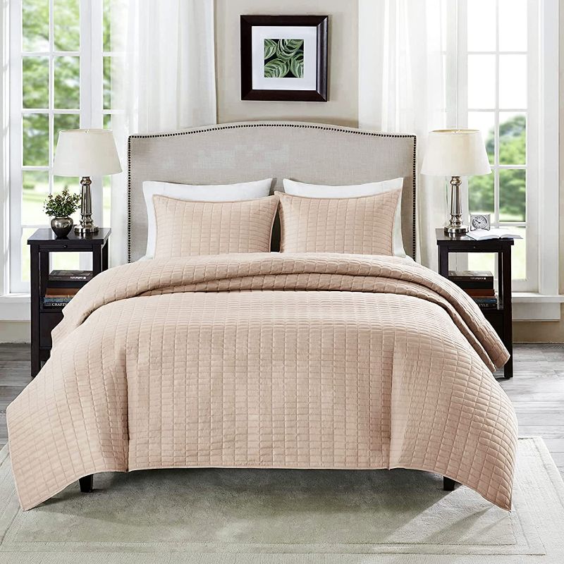 Photo 1 of SEMECH Chevron Quilt Set King Size Quilted Bedspread Coverlet 3 Piece, Soft Washed Microfiber Comforter Bedding Cover Sets (106x92 Inches, Rose Blush) with 2 Shams