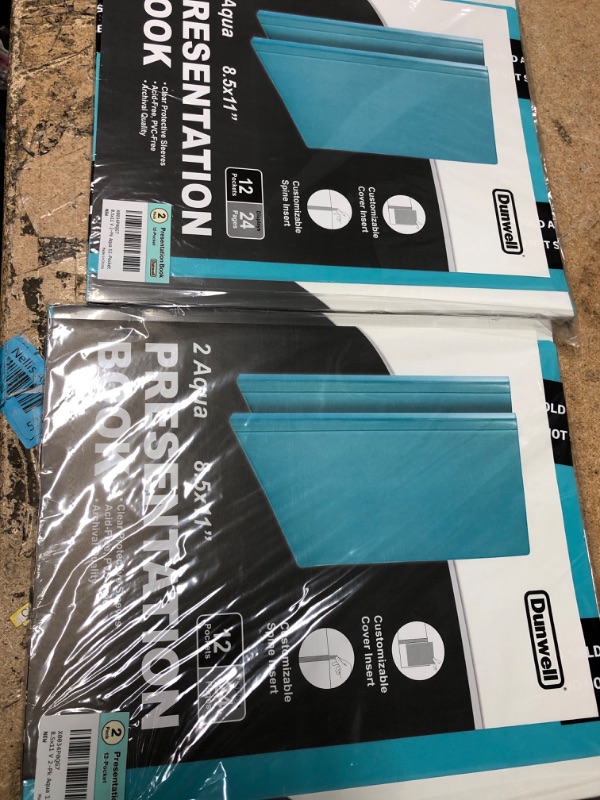 Photo 2 of 2 PACK**Dunwell Binders with Plastic Sleeves 12-Pocket - (2 Pack, Aqua) Presentation Books 8.5x11, Portfolio Folders with 8.5 x 11 Sheet Protectors, Each Displays 24 Pages Letter Size Documents, Certificates 2 pack Aqua