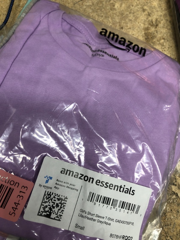 Photo 2 of Amazon Essentials Girls and Toddlers' Short-Sleeve T-Shirts, Multipacks 3 Lilac/Grey Heather/Aqua Blue Small (6/7)