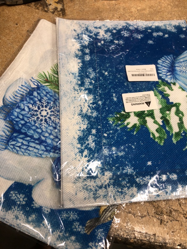 Photo 2 of 2 pack - Surfapans Christmas Winter Garden Flag 12x18 Inch Double Sided Outside Burlap Blue Snowman Snowflake Christmas Tree Small Yard Flag Outdoor Banner Holiday Seasonal Porch Home Farmhouse Decoration Snowman In Snow (12x18")