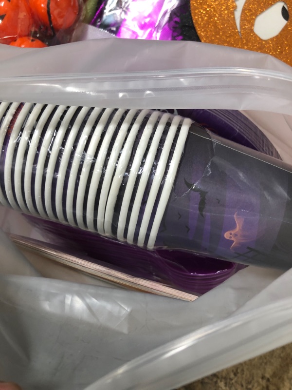 Photo 1 of 185 Pcs Halloween Witch Party Supplies Tableware Set-Happy Birthday Halloween Plates Cups Napkins Tablecloth Spoons Forks Knives ect Halloween Party Supplies for Kids & Adults (Purple)