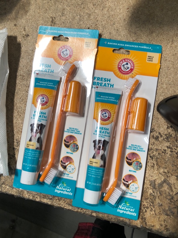 Photo 2 of Arm & Hammer for Pets Fresh Breath Kit for Dogs | Contains Toothpaste, Toothbrush & Fingerbrush | Reduces Plaque & Tartar Buildup | Safe for Puppies, 3-Piece Kit, Vanilla Ginger Flavor Dogs - Vanilla Ginger Flavor 1 Pack