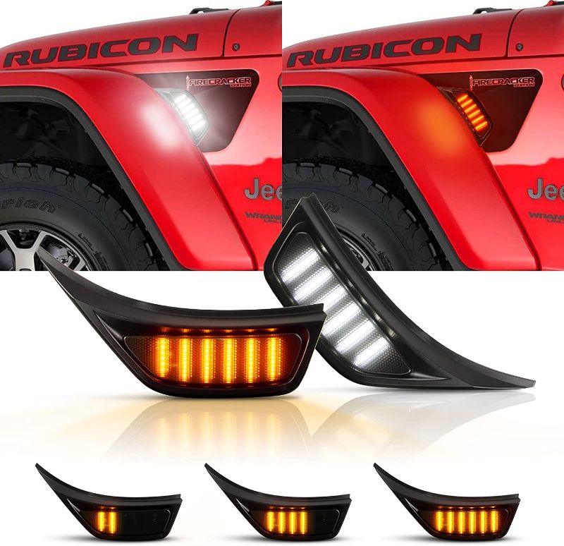 Photo 1 of GemPro Led Fender Side Marker Lights Kits for Jeep Wrangler JL 2018-2020, 2pcs [Sequential Amber Turn Signals&White DRL] (Smoked Len)