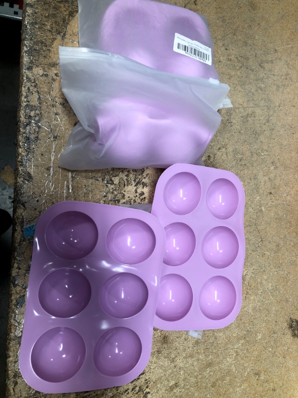 Photo 2 of (3 PACKS) Of 2 Pack 6-Cavity Semi Sphere Silicone Mold, Baking Mold for Making Hot Chocolate Bomb, Cake, Jelly, Dome Mousse (Purple)