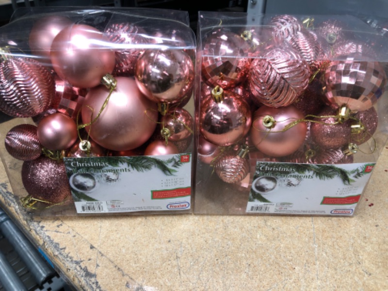Photo 2 of  2 PACKS Prextex Christmas Tree Ornaments - Rose Gold Christmas Ball Ornaments Set for Christmas, Holiday, Wreath & Party Decorations (36 pcs - Small, Medium, Large) Shatterproof
