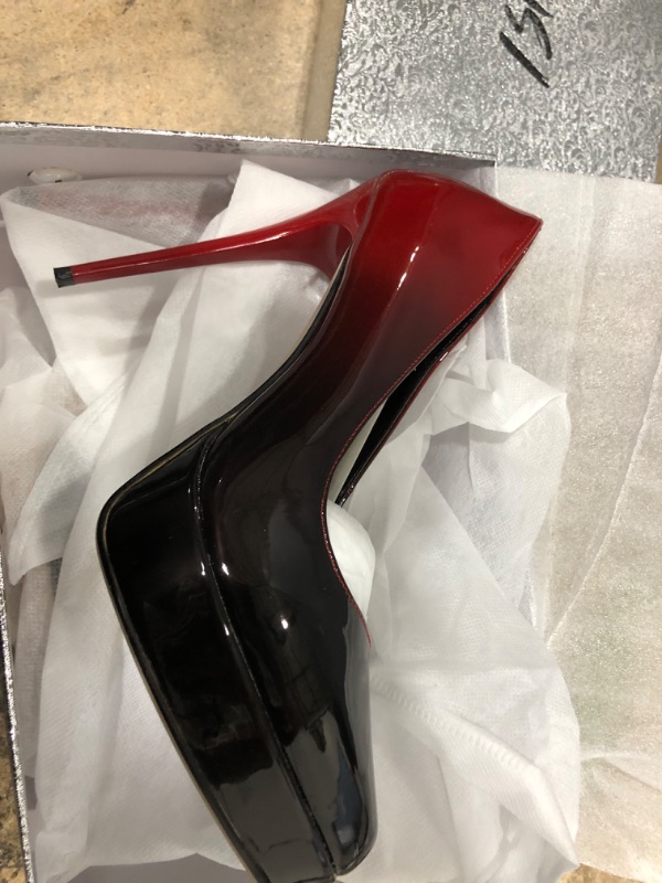 Photo 2 of ISNOM Platform Heels for Womens' Pumps Black Red High Heel Dress Platform Patent Leather Pumps size 7.5