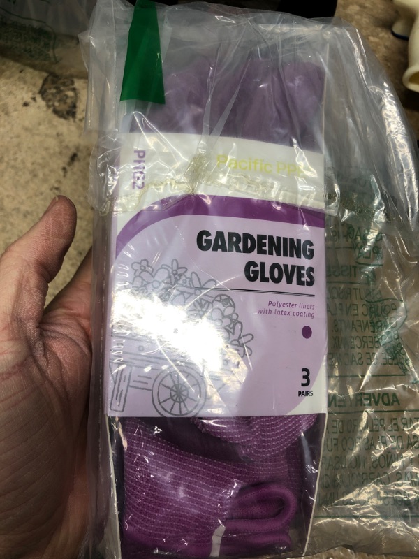 Photo 2 of **USED**  PACIFIC PPE 3 Pairs Gardening Gloves for women, Latex Coated Garden Gloves, Breathable, Medium Size fits Most, Purple Medium (Pack of 3) Purple