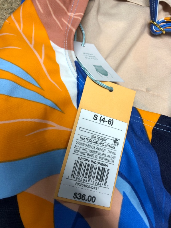 Photo 3 of **NEW**  Kona Sol Orange Tropical Print Side Cinch Medium Coverage One Piece Swimsuit Small