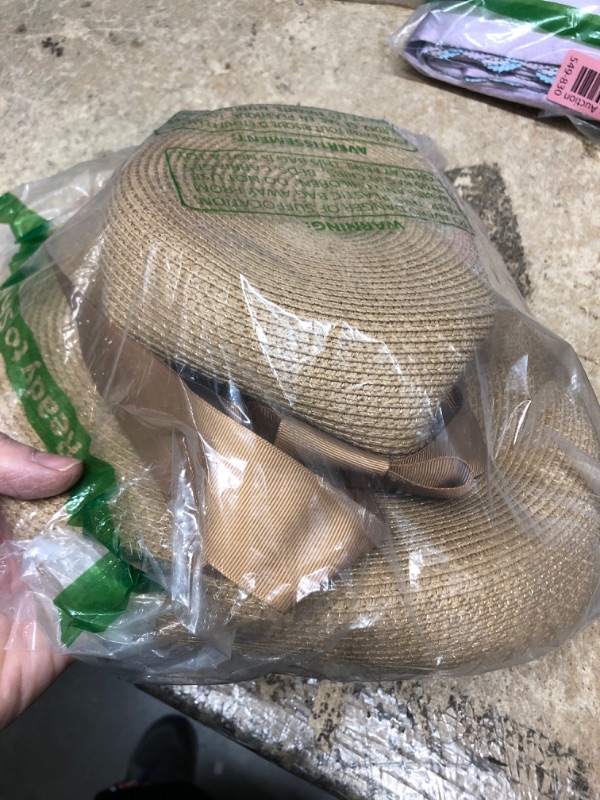 Photo 2 of **USED**   Muryobao Womens Sun Straw Hat Summer UV Protection Travel Foldable Brim Bucket Hat Vintage Cloche Beach Fishing Cap Khaki