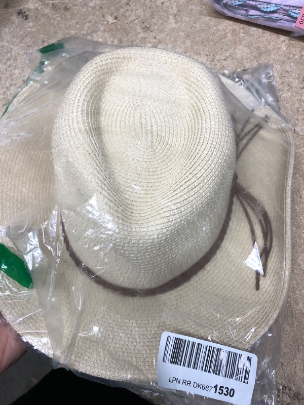 Photo 2 of **USED**  FURTALK Sun Hats for Women Summer Wide Brim UV UPF 50+ Panama Fedora Foldable Packable Straw Beach Hat Ivory Beige With Strap Medium-Large