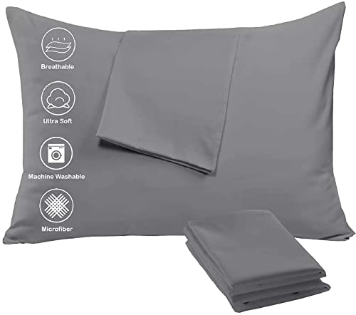 Photo 1 of 4 Pack Pillow Cases Protectors Zip Standard 20x26 Inches Life Time Replacement Brushed Dark Grey Extreme Soft Cooling Microfiber Wrinkle Stain, Fade R
