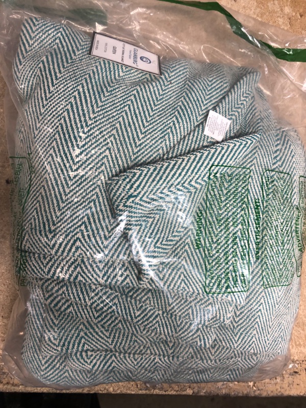 Photo 2 of (DIFFERENT COLOR THAN STOCK PHOTO) Glamburg Home Fashion 100% Cotton Thermal Blanket, Green & White Diagonal Stripe Pattern, Queen Size