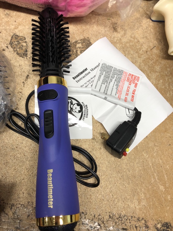 Photo 1 of **USED**  Beautimeter Hair Dryer Brush, 3-in-1 Round Hot Air Spin Brush Kit for Styling and Frizz Control, Negative Ionic Blow Hair Dryer Brush Volumizer, 2 Detachable Auto-Rotating Curling Brush Black & Purple