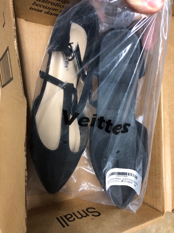 Photo 2 of **NEW**   Veittes Women's Flat Shoes - Pointed Toe T- Strap Ankle Dress Shoes.(2107011,BK/MF,8)