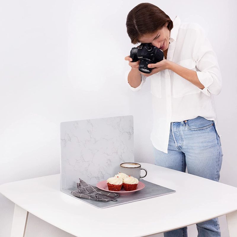 Photo 1 of 2 Pack Photo Backdrop Board | Realistic Photography Background | Food Photography Background | Replica Surfaces | Product Photography Backdrops | Marble & Cement | Flat Lay Background | Small
