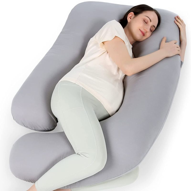 Photo 1 of  Pregnancy Pillows for Sleeping, U Shaped Full Body Pillow for Pregnancy Women with Removable Jersey Cotton Cover, 57 Inch Maternity Pillow, Grey
