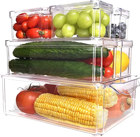 Photo 1 of (* SEE NOTES FOR DETAILS*) 6PCS Organizer Stackable Refrigerator Organizer Bins with Lids, Kitchen Organization and Storage Clear Plastic Storage Bins, BPA-Free Pantry Storage Bins for Food, Drinks, Fruits, Vegetable