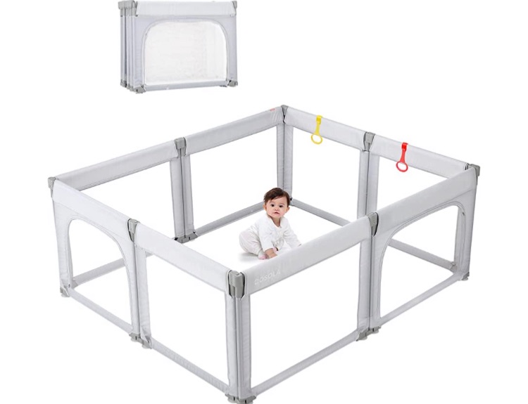 Photo 1 of Baby Playpen, Shape & Size Adjustable Play Pens for Babies and Toddlers, Large Baby Playards Foldable Playpen, Baby Fence Play Area, Light Grey