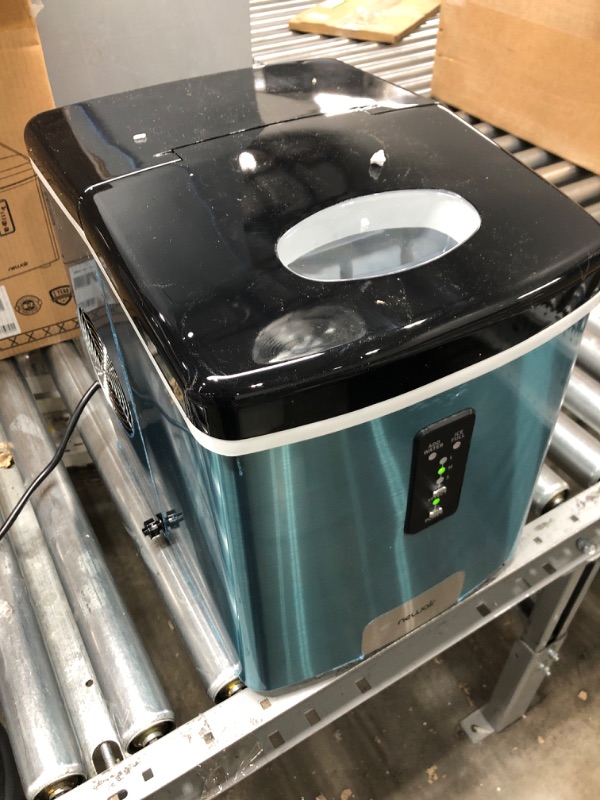 Photo 1 of NewAir Portable Ice Maker 28 lb. Daily - Countertop Compact Design, Ice in Under 10 Minutes, 3 Size Bullet Shaped Ice, LED Controls, Stainless with Black Lid | AI-100SS 28 lb. Ice Maker