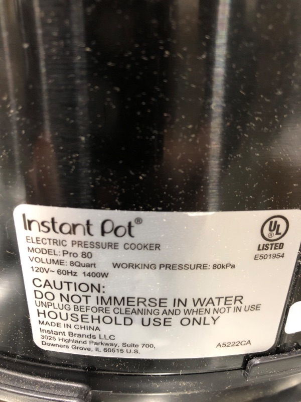 Photo 4 of "NOT FUNCTIONAL, FOR PARTS ONLY" Instant Pot Pro 10-in-1 Pressure Cooker, Slow Cooker, Rice/Grain Cooker, Steamer, Sauté, Sous Vide, Yogurt Maker, Sterilizer, and Warmer, Includes App With Over 800 Recipes, Black, 8 Quart 8QT Pro