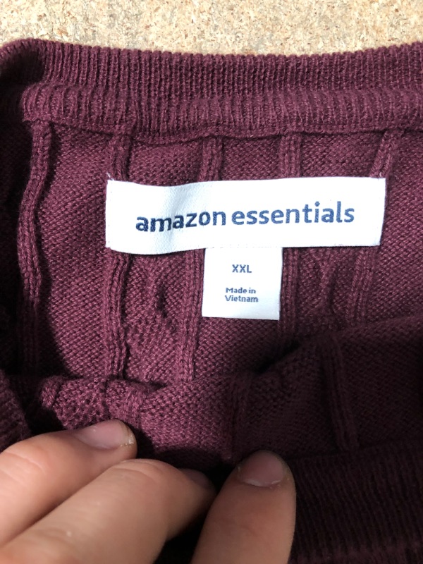 Photo 3 of Amazon Essentials Men's Crewneck Cable Cotton Sweater XX-Large Burgundy