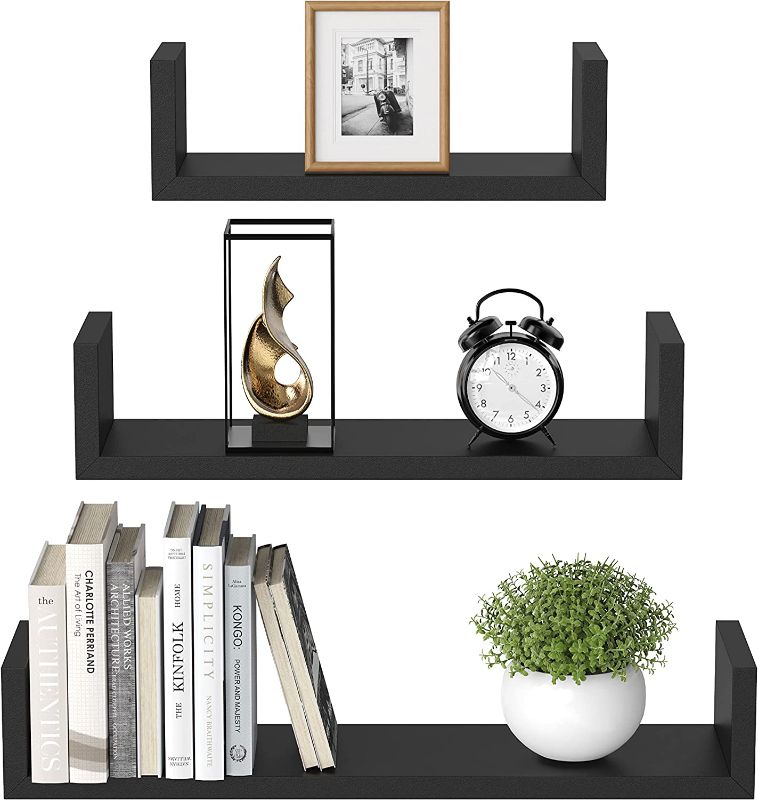 Photo 1 of *different color than stock photo*AMADA HOMEFURNISHING Floating Shelves U-Shaped, Wall Shelf 3 Sizes, Brown Floating Shelves for Bathroom/Bedroom/Living Room/Kitchen