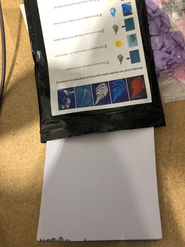 Photo 1 of 32 Sheets Sun Print Paper Cyanotype Paper Kit A5 Solar Drawing Paper High Sensitivity Nature Printing Paper for Kids Adults DIY Arts Crafts Projects