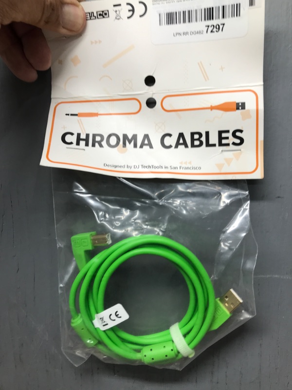 Photo 2 of DJ TechTools Chroma Cables Right-Angled USB-A to USB-B Cable | 1.5m / 5 ft | Audio Optimized | Shielded from Interference | Cable Tie (Green)