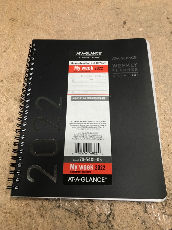 Photo 2 of 2022 Weekly & Monthly Planner by AT-A-GLANCE, 7" x 8-3/4", Medium, Contemporary Lite, Black (7054XL05) 2022 Old Edition With Tabs