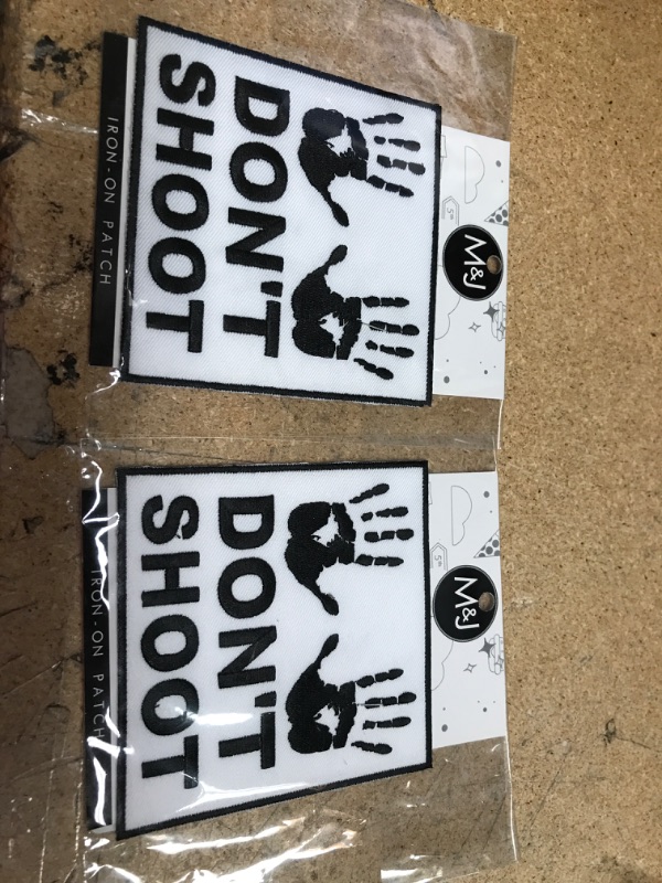 Photo 2 of 2 SETS - M&J Trimming - Don't Shoot Iron-On Patch - BLM Movement - Supports Black Artists - Embroidered Appliqué Dimensions