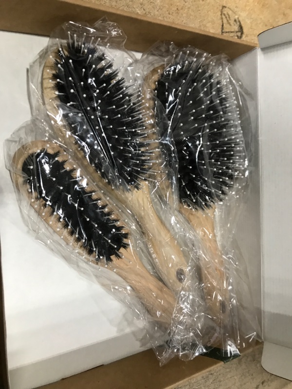 Photo 2 of Boar Bristle Hair Brush, Hairbrush for Thick Curly Thin Long Short Hair, Paddle Hair Brush for Men Women Kids, Boar & Nylon Bristle Brush Set for Wet or Dry Hair Smoothing Massaging Detangling (Maple + boar)
