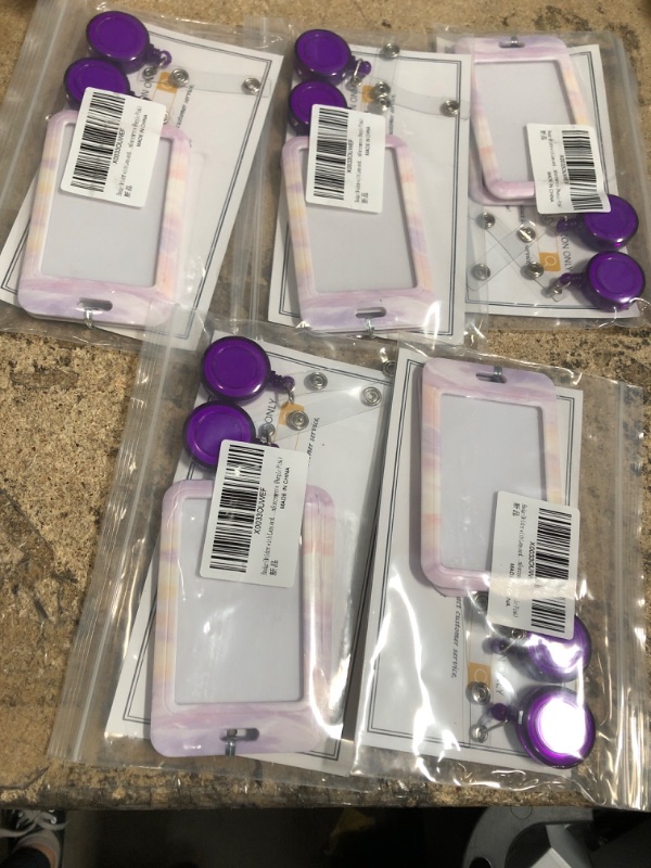 Photo 2 of 5 OF- 2 Pack Badge Holder with Lanyard Retractable Reel Heavy Duty Vertical Hard Platic ID Card Holder for Women Men Nurse Teachers School Medical Law Enforcements (Purple Pink)