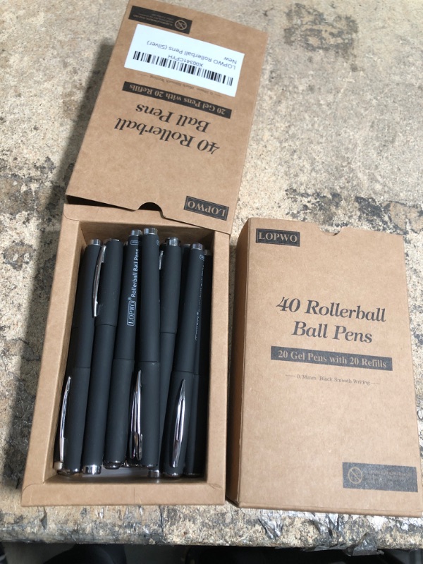 Photo 2 of 2 of- LOPWO 40 Pack Rollerball Pens, 20 Black Gel Ink Pens with 20 Refills, 0.5 mm Fine Ball Point Pen, Office Supplies for Women & Men Silver