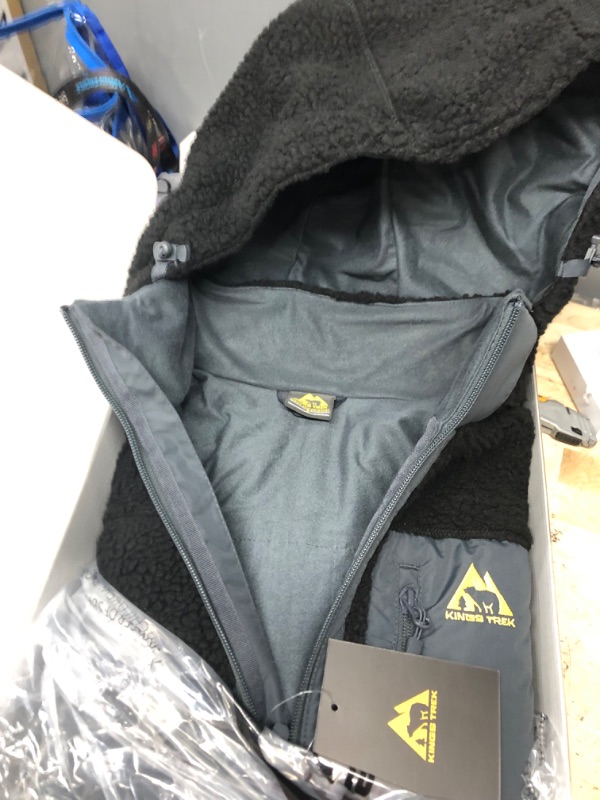 Photo 2 of ***(Battery not Included)***
KINGS TREK Heated Jacket Fleece for Men, Windproof Sherpa Heating Coat with Detachable Hood (Battery not Included) Black Small