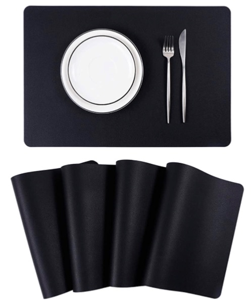 Photo 1 of 
Wipeable Placemats Leather Table Mats Waterproof Heat-Resistant Easy to Clean for Dining Table Set Kitchen Table (4, Black