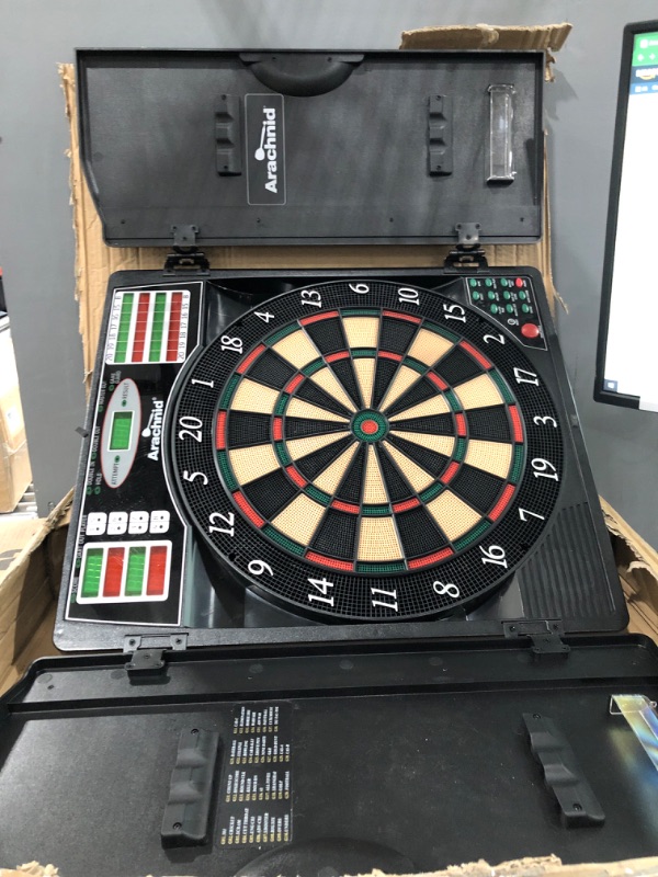 Photo 3 of ** NO POWER CORD/ MISSING DARTS AS WELL ** Arachnid Titanium 5400 Electronic Dartboard and Cabinet, Black