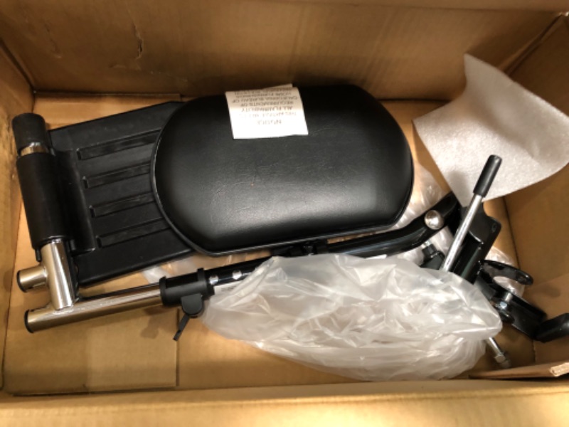 Photo 3 of  USED. Heavy Duty Chrome Wheelchair Legrests with Aluminum Footplates & Black Calf Pads (Pair), 1-3/8" Pin Spacing Fits Most Newer Medline, Drive, Invacare, E&J, ALCO & Other Manual Wheelchairs
