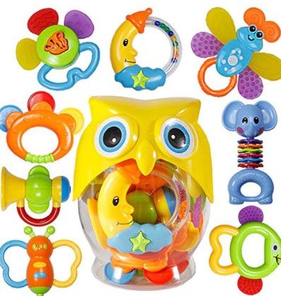 Photo 1 of Babies Teethers Toys, 8pcs Babies Grabs Teethers Toys Educational Toys Gifts Sets for 3, 6, 9, 12 Month Newborns Infants