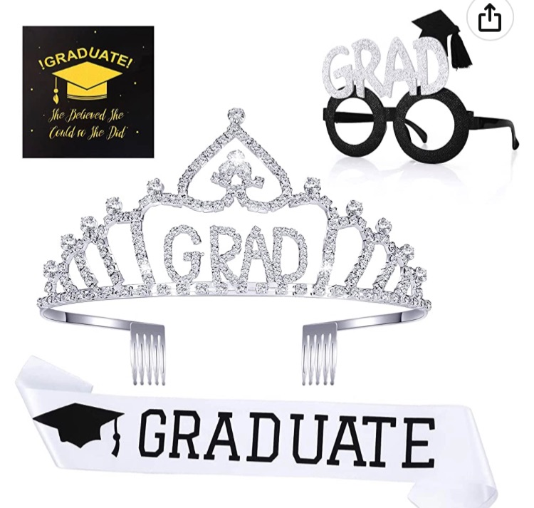 Photo 1 of 2023 Graduation Decorations, Graduation Tiaras and Sash Set Graduation Party Supplies Perfect Graduation Gifts for Girls Grad Decor Favors