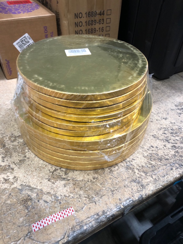 Photo 1 of 12-Pack Gold Cake Drums Set 10+12 inch, 6 Piece of Each Size Cardboard Cake Circles Base Round Cake Circles Cake Trays Disposable for Cake Decoration Wedding Birthday,Set of 12