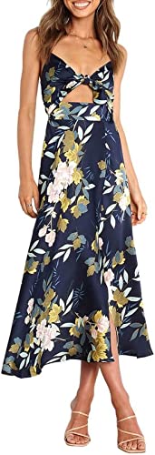 Photo 1 of Dokotoo Womens 2023 Summer Floral Print Spaghetti Strap Sundress V Neck Tie Front Maxi Dress
