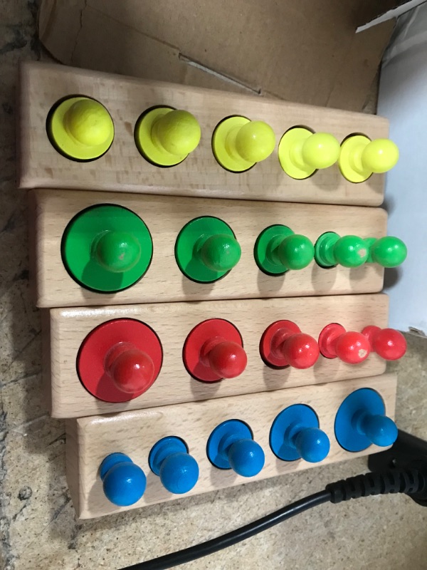 Photo 2 of Danni Montessori Kid Matching Toys Colorful Socket Cylinder Set Beech Wood Multicolor Blocks Early Educational Math Teaching Toys