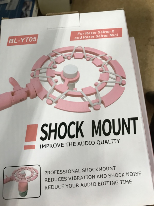 Photo 2 of Seiren Mini Microphone Shock Mount - Pink Shock Mount and Pop Filter Compatible for Razer Seiren Mini Mic, Mic Anti Vibration Reduces Vibration Noise Matching Boom Arm by YOUSHARES