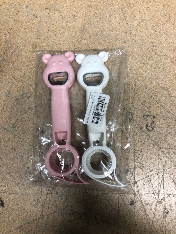 Photo 2 of 2PCS 4 in 1 Bottle Opener, Cute Bear Bottle Opener, Multifunction Jar Can Beer Bottle Opener ,White pink