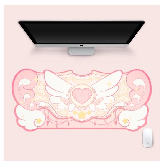 Photo 1 of GeekShare Cute Mouse Pad Desk Pad Protector - Large Non-Slip Rubber Base Desk Mat for Keyboard and Mouse, Perfect for Gaming, Writing, or Home Office Work -- Stars Wings